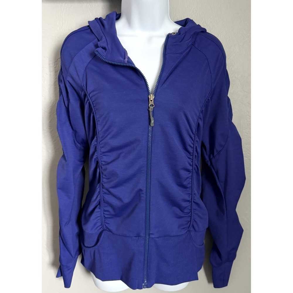 Athleta Jacket Womens Large Purple Long Sleeve Pockets Outdoors Ruched Hooded